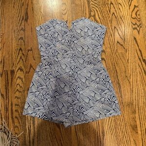 Strapless Navy & White Geometric Print Romper